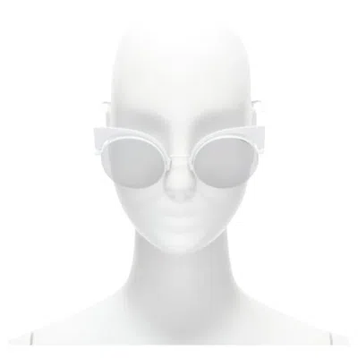 Pre-owned Fendi 0177s White Metal Logo Grey Gradient Cat Eye Sunglasses