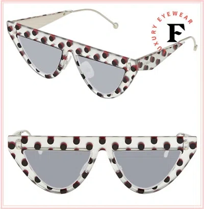 Pre-owned Fendi 0371 Defender Ff0371s Matte Silver Red Black Polka Dot Sunglasses Women