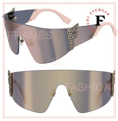 Pre-owned Fendi 0382 Ff Freedom Ff0382s Rose Gold Pink Mirrored Wrap Shield Sunglasses In Gray