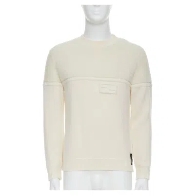 Pre-owned Fendi 100% Wool Fleece Cream Panelled Logo Applique Sweater It46 S In White