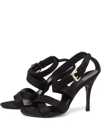 Pre-owned Fendi 100mm Satin Sandals In Black