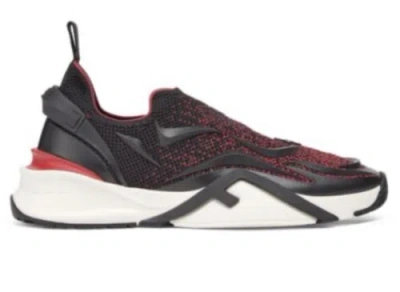 Pre-owned Fendi $1050  Men Flow Knit Low Top Sneakers Rubin/black 10 Us/9 Uk