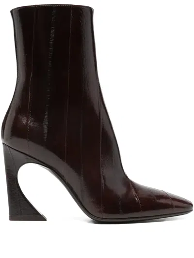 Fendi Women Brown Ankle Boots With Arc Heel And Side Zip Closure In Leather Woman In Black