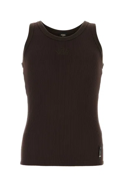 FENDI FENDI BROWN STRETCH NYLON TANK TOP
