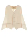 Fendi Wool Vest With Back Strap And Flounces In Neutral