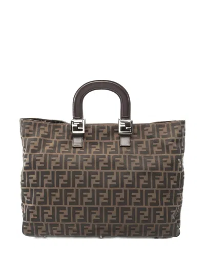 Pre-owned Fendi 10s Zucca Pattern Tote Bag In Brown