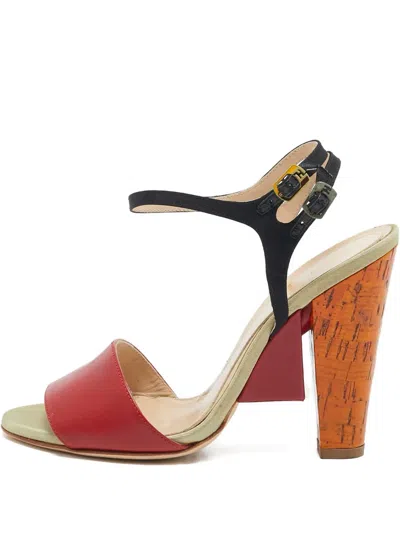 Pre-owned Fendi 110mm Buckle-detail Heeled Sandals In Red