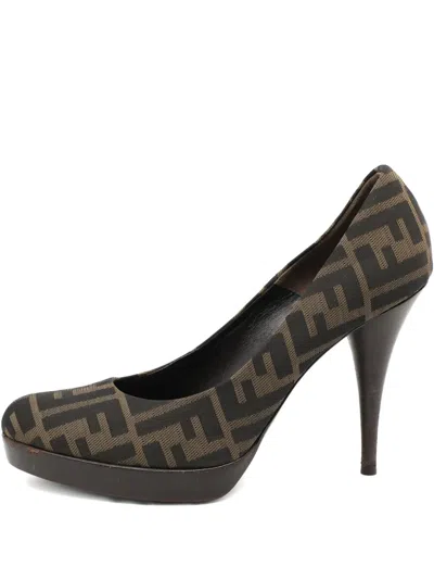 Pre-owned Fendi 110mm Zucca Pumps In Brown