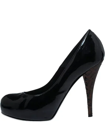 Pre-owned Fendi 115mm Patent Leather Ff Logo Pumps In Black