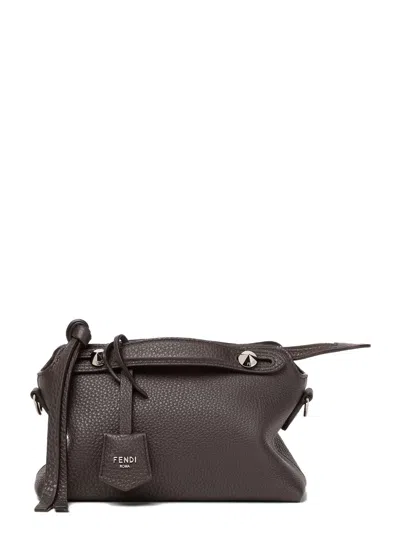 Fendi 12 Cm X 20 Cm X 9 Cm Mini Leather Shoulder Bag With Nappa Lining In Marrone