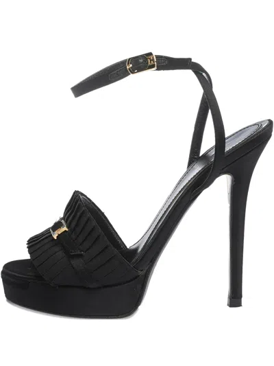 Pre-owned Fendi 120mm Pleated Buckled Sandals In Black