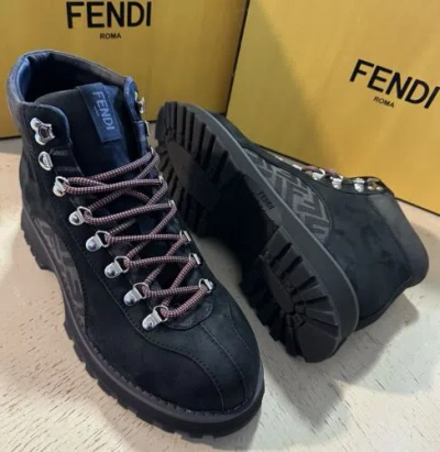 Pre-owned Fendi $1259  Men's Calf Leather Ff Logo Boots Shoes Black 10 Us/9 Uk 7u1577