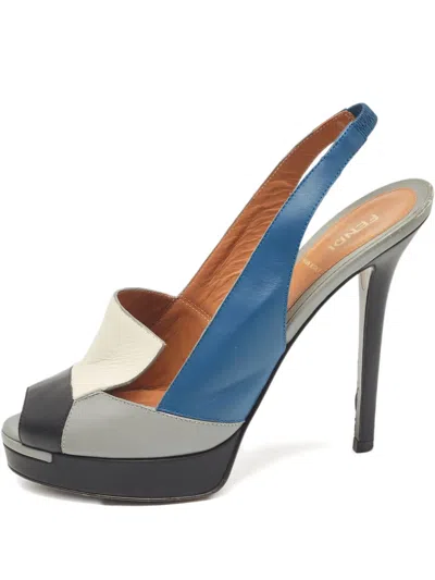 Pre-owned Fendi 130mm Colour-block Pumps In Gray