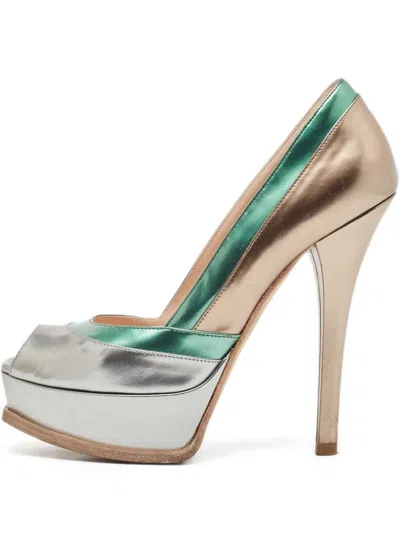 Pre-owned Fendi 140mm Metallic-leather Pumps