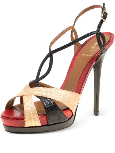 Pre-owned Fendi 140mm Raffia-straps Sandals In Neutral