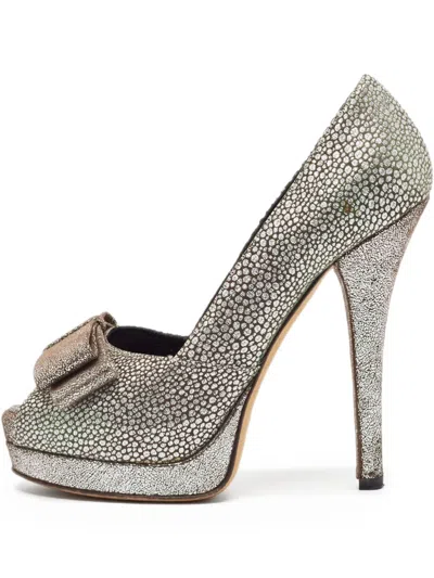Pre-owned Fendi 145mm Brocade Leather Heeled Pumps