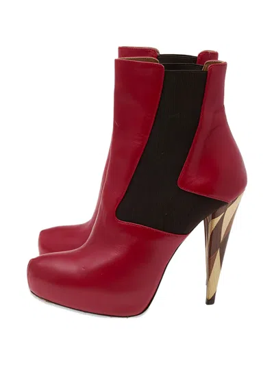 Pre-owned Fendi 150mm Platform Ankle Boots In Red