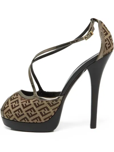 Pre-owned Fendi 150mm Zucchino-canvas Sandals