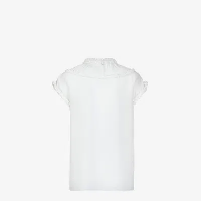 Pre-owned Fendi 1690$ Silk White Top - Crepe De Chine, Gathered & Ruffled Collar & Sleeves
