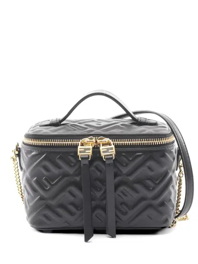 Pre-owned Fendi 1920s Ff-motif Leather Tote Bag In Black