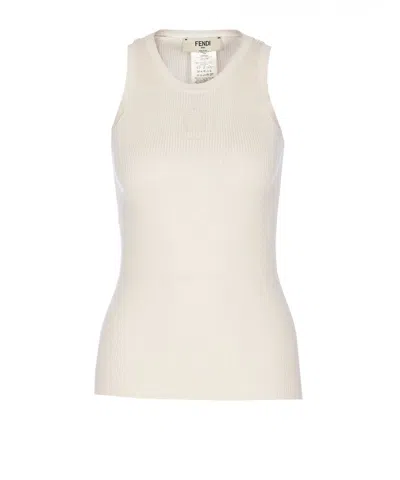 Fendi Top In Misto Seta Avorio Donna In Neutral