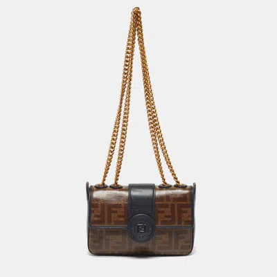 Pre-owned Fendi 1974 Mini Black/brown Zucca Coated Canvas Shoulder Bag