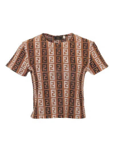 Pre-owned Fendi 1980-1990 Ff Logo Short-sleeve T-shirt In Brown