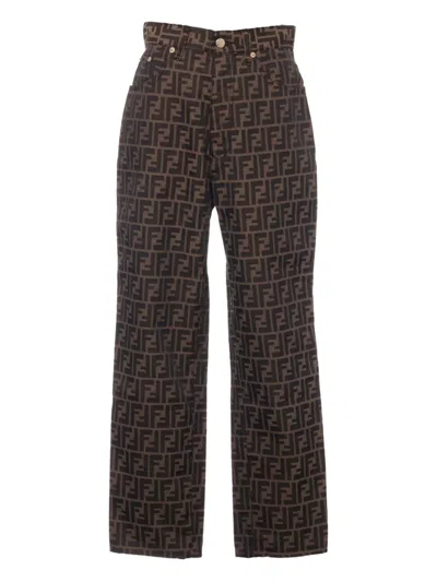 Pre-owned Fendi 1980-2000s Zucca-monogram Jeans In Brown