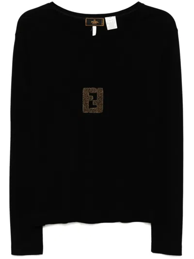 Pre-owned Fendi 1980 Logo-patch T-shirt In Black
