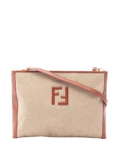 Pre-owned Fendi 1980-1990 Canvas Ff Crossbody Bag In Neutrals
