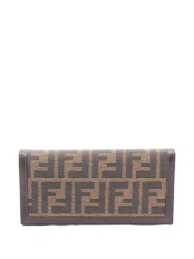 Pre-owned Fendi 1980-2000 Zucca Canvas Wallet Long Wallets In Brown