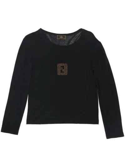 Pre-owned Fendi 1980s Logo-patch T-shirt In Black