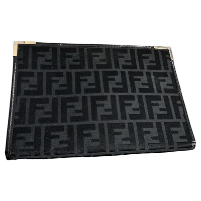 Pre-owned Fendi 1980s Vintage Black On Black Monogram Clutch Bag By
