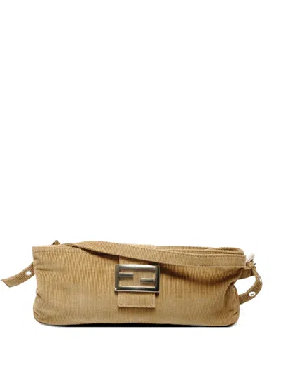 Pre-owned Fendi 1990-2000 Logo-detail Corduroy Shoulder Bag In Neutral