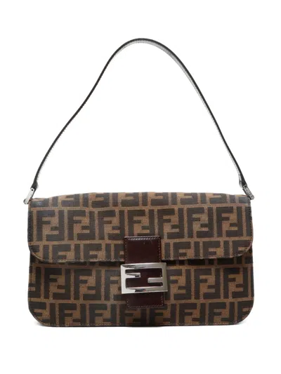Pre-owned Fendi 1990-2000 Mamma Baguette Zucca Shoulder Bag In Brown