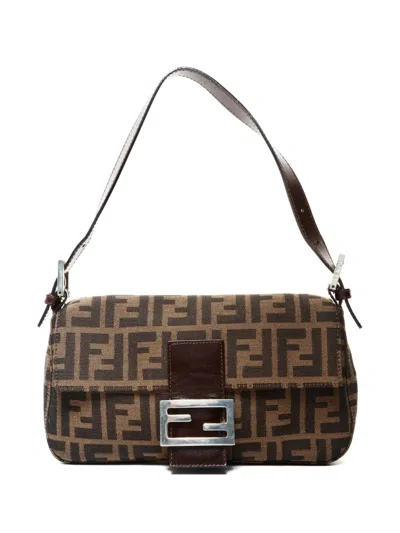 Pre-owned Fendi 1990-2000 Zucca Canvas Mamma Bucket Shoulder Bag In Brown