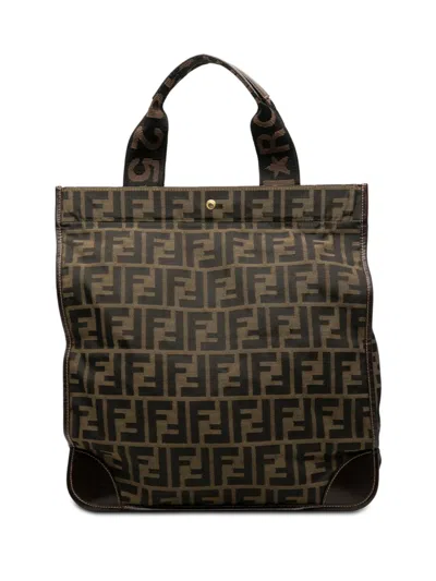 Pre-owned Fendi 1990-2000 Zucca Canvas Shopping Tote Bag In Brown