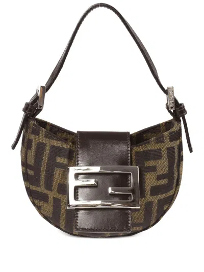 Pre-owned Fendi 1990-2000 Zucca Mini Ff Plaque Handbag In Brown