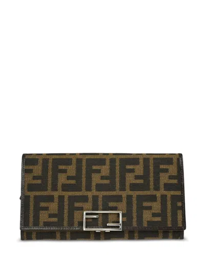 Pre-owned Fendi 1990-2000 Zucchino Wallet In Brown