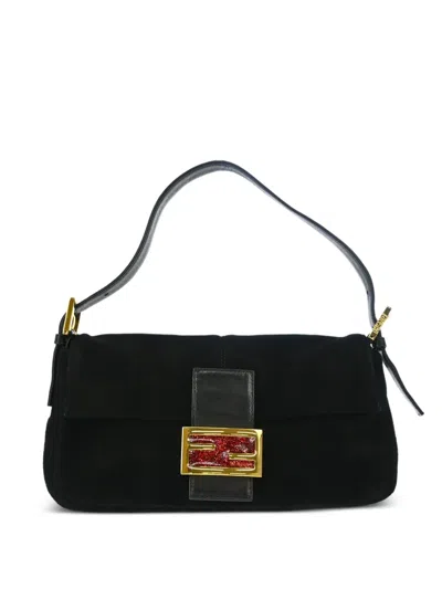 Pre-owned Fendi 1990-2000s Baguette Suede Glitter Shoulder Bag In Black