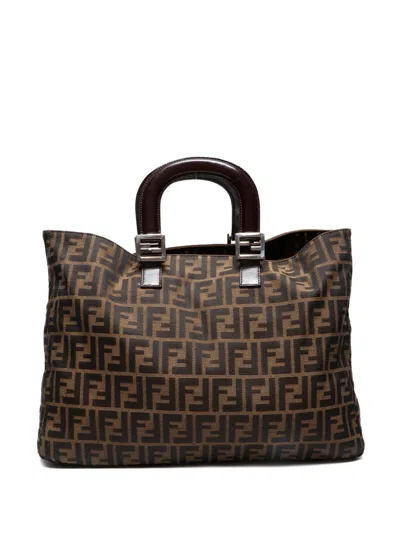 Pre-owned Fendi 1990-2000s Ff-logo Tote Bag In Brown