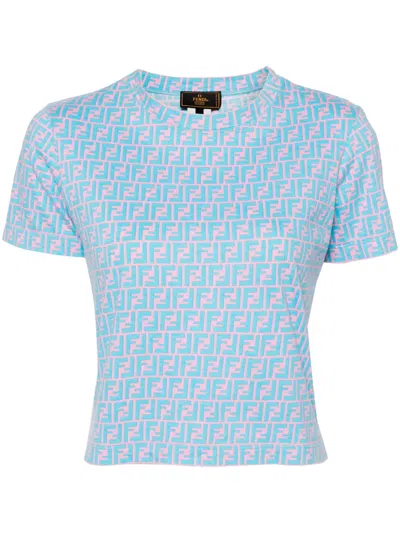 Pre-owned Fendi 1990-2000s Ff-print Cotton T-shirt In Blue