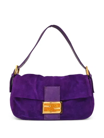 Pre-owned Fendi 1990-2000s Lame Baguette Suede Shoulder Bag In Purple