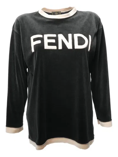 Pre-owned Fendi 1990-2000s Logo-detail Velvet T-shirt In Black
