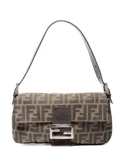 Pre-owned Fendi 1990-2000s Mamma Baguette Zucca Shoulder Bag In Neutral