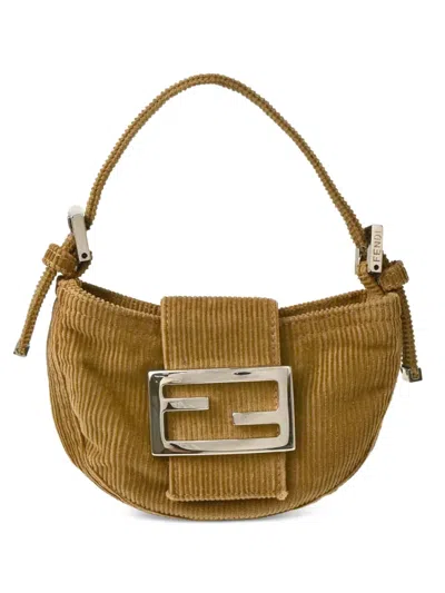 Pre-owned Fendi 1990-2000s Mini Corduroy Shoulder Bag In Brown