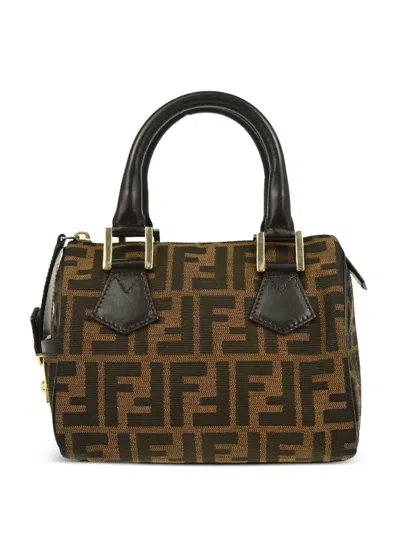 Pre-owned Fendi 1990-2000s Mini Zucca-pattern Leather-trim Handbag In Brown