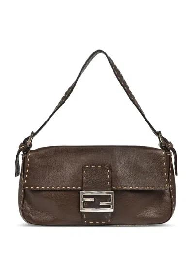 Pre-owned Fendi 1990-2000s Stitch Baguette Handbag In Brown
