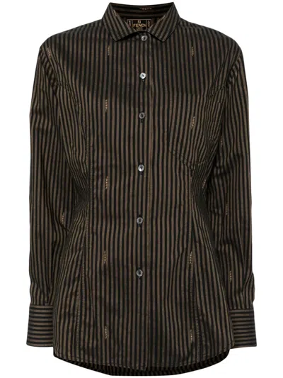 Pre-owned Fendi 1990-2000s Striped Cotton Shirt In Brown