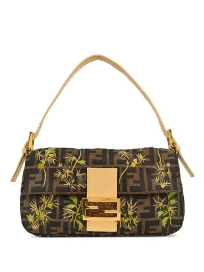 Pre-owned Fendi 1990-2000s Zucca Embroidered Baguette Handbag In Brown